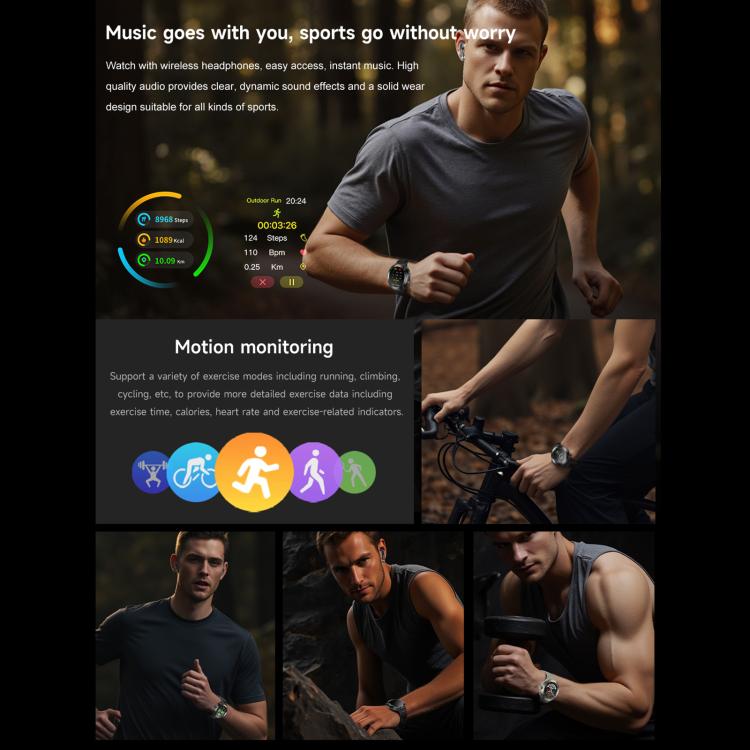 D13 Écouteurs Bluetooth 2 en 1 Montre connectée avec fonction d'appel, supporte les appels Bluetooth / NFC / surveillance de la santé, bracelet en silicone, bracelet en acier à 3 perles, bracelet en acier milanais