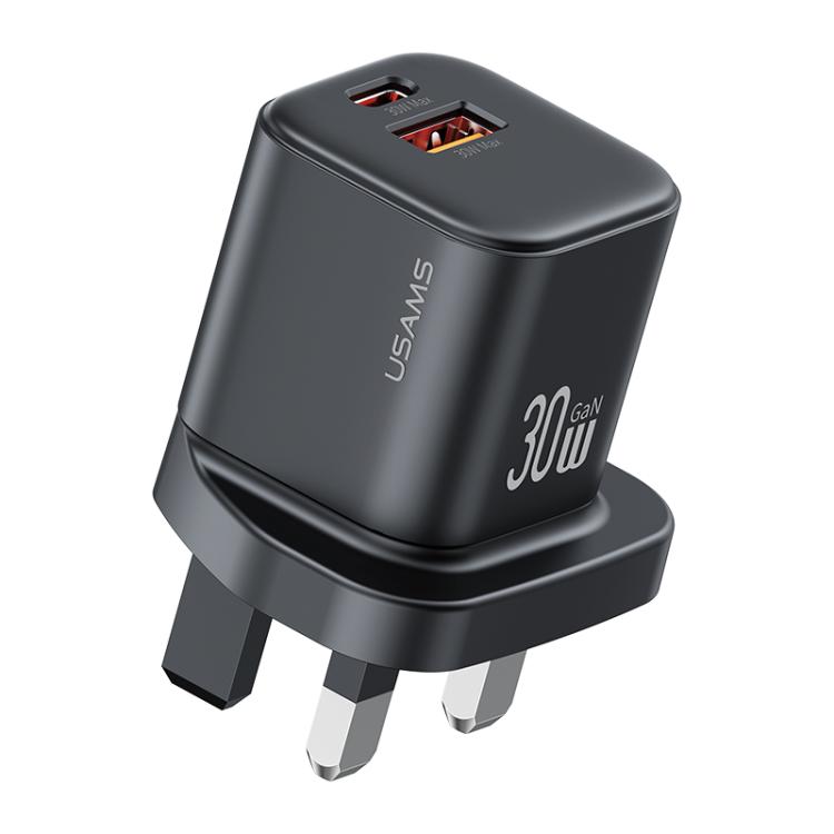 USAMS CC277 30W GaN USB-C / Type-C and USB Dual-port Mini Fast Charger, UK Plug