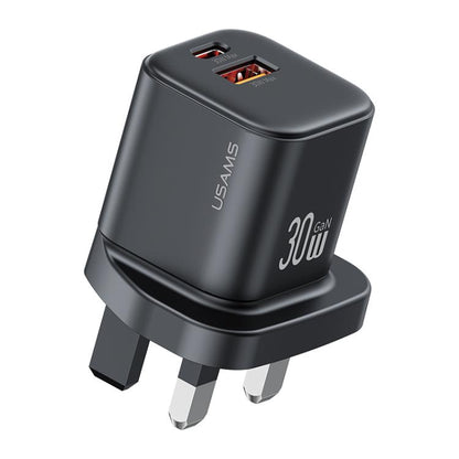 USAMS CC277 30W GaN USB-C / Type-C and USB Dual-port Mini Fast Charger, UK Plug
