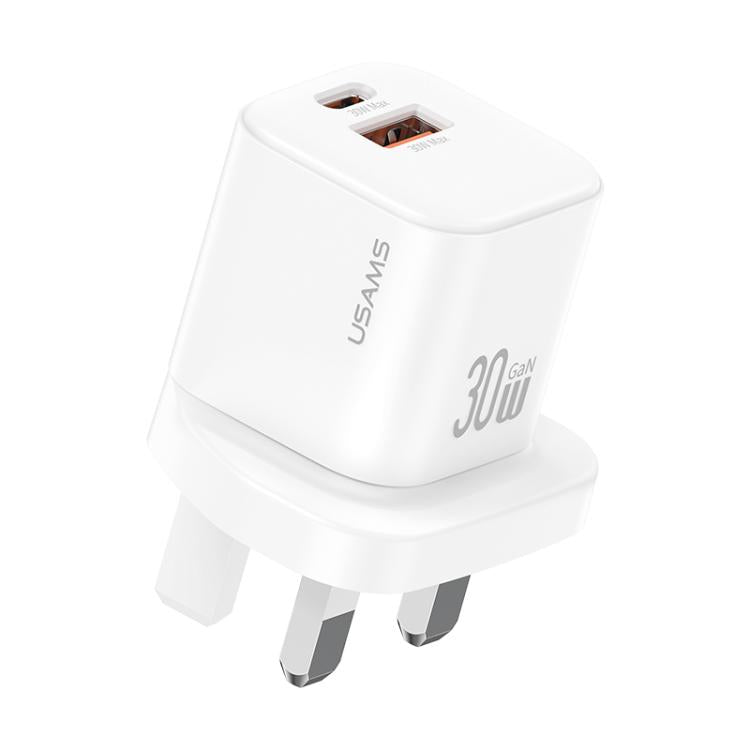 USAMS CC277 30W GaN USB-C / Type-C and USB Dual-port Mini Fast Charger, UK Plug