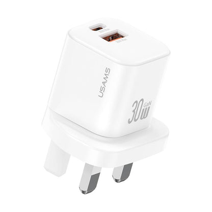 USAMS CC277 30W GaN USB-C / Type-C and USB Dual-port Mini Fast Charger, UK Plug