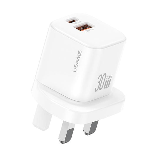 USAMS CC277 30W GaN USB-C / Type-C and USB Dual-port Mini Fast Charger, UK Plug