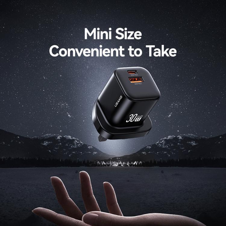 USAMS CC277 30W GaN USB-C / Type-C and USB Dual-port Mini Fast Charger, UK Plug