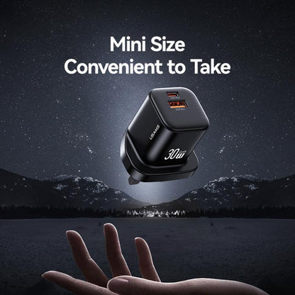 USAMS CC277 30W GaN USB-C / Type-C and USB Dual-port Mini Fast Charger, UK Plug