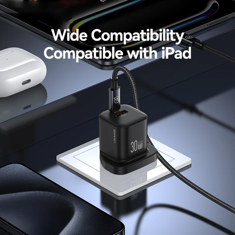 USAMS CC277 30W GaN USB-C / Type-C and USB Dual-port Mini Fast Charger, UK Plug