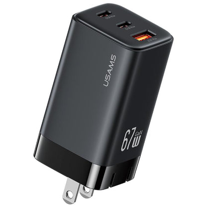 USAMS CC272 67W GaN USB and Dual Type-C Three-Port Fast Charger, US Plug
