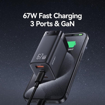 USAMS CC272 67W GaN USB and Dual Type-C Three-Port Fast Charger, US Plug