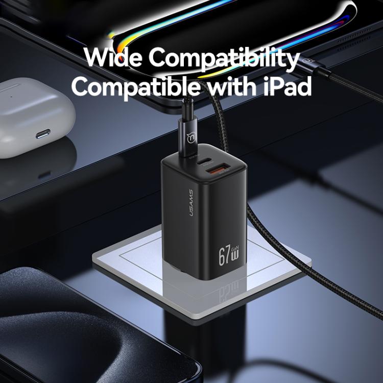 USAMS CC272 67W GaN USB and Dual Type-C Three-Port Fast Charger, US Plug