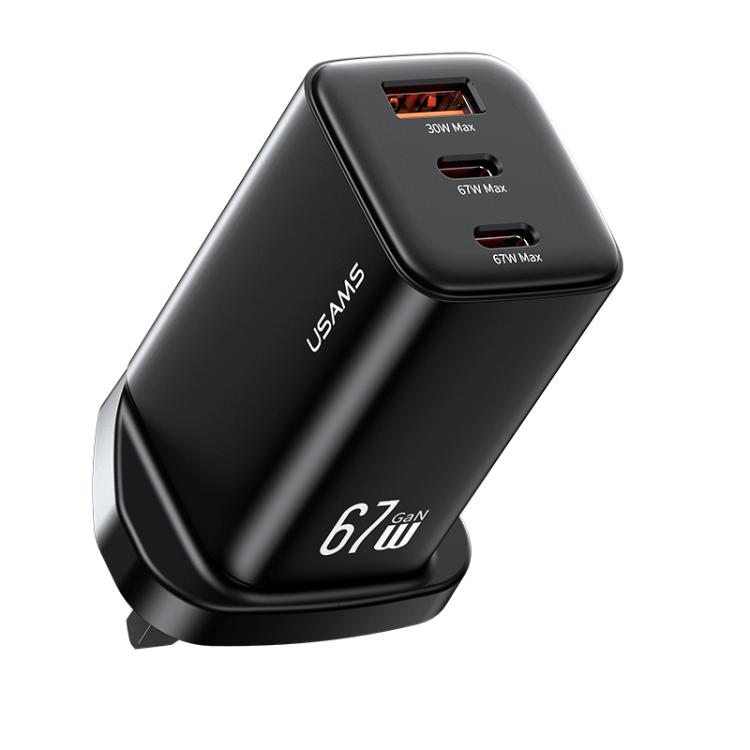 USAMS CC279 67W GaN USB and Dual Type-C Three-Port Fast Charger, UK Plug