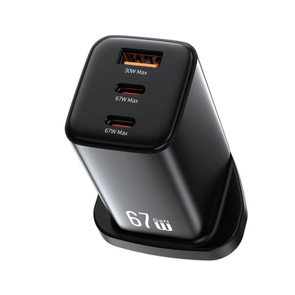 USAMS CC279 67W GaN USB and Dual Type-C Three-Port Fast Charger, UK Plug