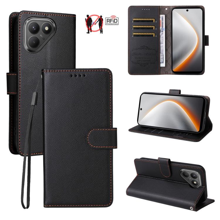 Litchi Texture RFID Blocking 3-Card Wallet Leather Phone Case, For Tecno Spark 40 5G / Spark Go 5G 2025, For Tecno Spark 40C, For Tecno Pova 7 Pro 5G, For Tecno Pova 7 5G, For Tecno Spark 40 Pro+ 4G, For Tecno Spark 40 Pro 4G, For Tecno Spark 40 4G    ...