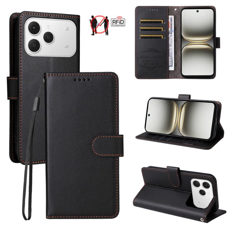 Litchi Texture RFID Blocking 3-Card Wallet Leather Phone Case, For Tecno Spark 40 5G / Spark Go 5G 2025, For Tecno Spark 40C, For Tecno Pova 7 Pro 5G, For Tecno Pova 7 5G, For Tecno Spark 40 Pro+ 4G, For Tecno Spark 40 Pro 4G, For Tecno Spark 40 4G    ...