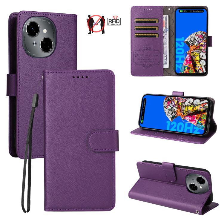 Litchi Texture RFID Blocking 3-Card Wallet Leather Phone Case, For Tecno Spark 40 5G / Spark Go 5G 2025, For Tecno Spark 40C, For Tecno Pova 7 Pro 5G, For Tecno Pova 7 5G, For Tecno Spark 40 Pro+ 4G, For Tecno Spark 40 Pro 4G, For Tecno Spark 40 4G    ...