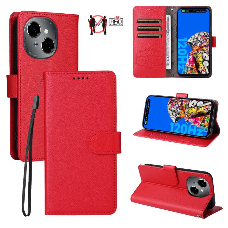 Litchi Texture RFID Blocking 3-Card Wallet Leather Phone Case, For Tecno Spark 40 5G / Spark Go 5G 2025, For Tecno Spark 40C, For Tecno Pova 7 Pro 5G, For Tecno Pova 7 5G, For Tecno Spark 40 Pro+ 4G, For Tecno Spark 40 Pro 4G, For Tecno Spark 40 4G    ...