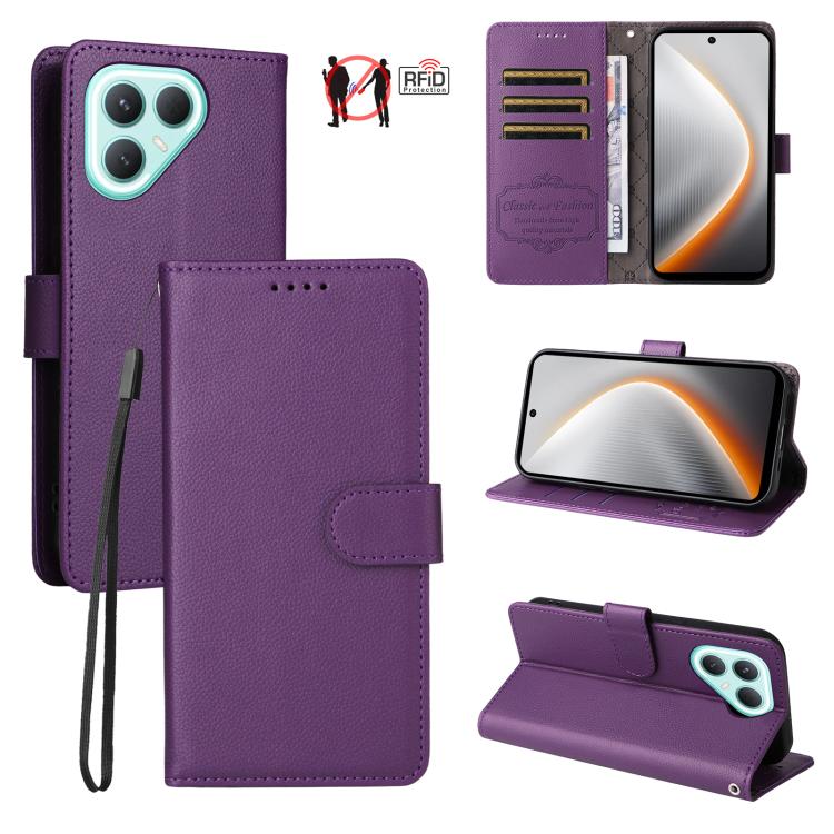 Litchi Texture RFID Blocking 3-Card Wallet Leather Phone Case, For Tecno Spark 40 5G / Spark Go 5G 2025, For Tecno Spark 40C, For Tecno Pova 7 Pro 5G, For Tecno Pova 7 5G, For Tecno Spark 40 Pro+ 4G, For Tecno Spark 40 Pro 4G, For Tecno Spark 40 4G    ...