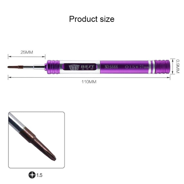 BEST BST-6666 Aluminum Alloy Screwdriver, Phillips 1.5, Pentalobe 0.8, Tri-wing 0.6, Hollow Cross Tip 2.5, 7 in 1 Set