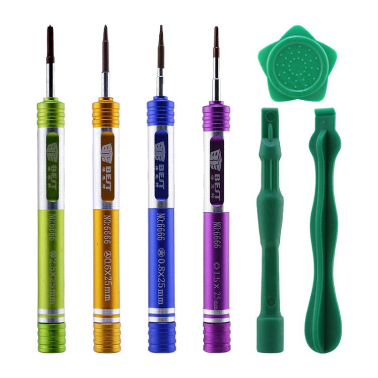 BEST BST-6666 Aluminum Alloy Screwdriver, Phillips 1.5, Pentalobe 0.8, Tri-wing 0.6, Hollow Cross Tip 2.5, 7 in 1 Set