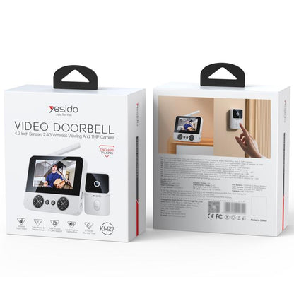 Yesido KM27 Sonnette Interphone Vidéo Sans Fil 2.4G avec Écran TFT 4.3 pouces