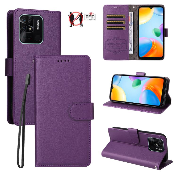Litchi Texture RFID Blocking 3-Card Wallet Leather Phone Case, For Redmi Note 12 Turbo / Poco F5, For Redmi 12C / 11A / Poco C55, For Redmi 10C / 10 India / 10 Power