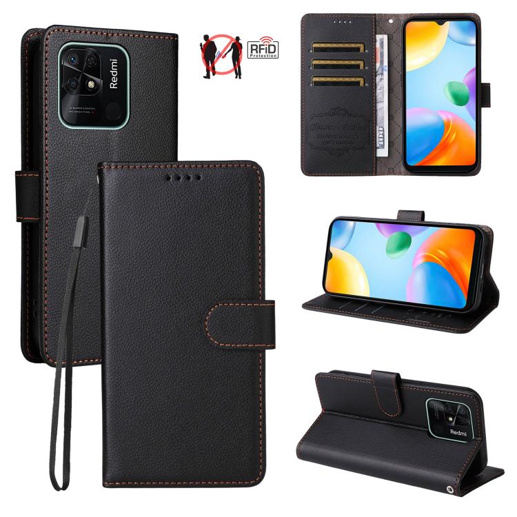 Litchi Texture RFID Blocking 3-Card Wallet Leather Phone Case, For Redmi Note 12 Turbo / Poco F5, For Redmi 12C / 11A / Poco C55, For Redmi 10C / 10 India / 10 Power