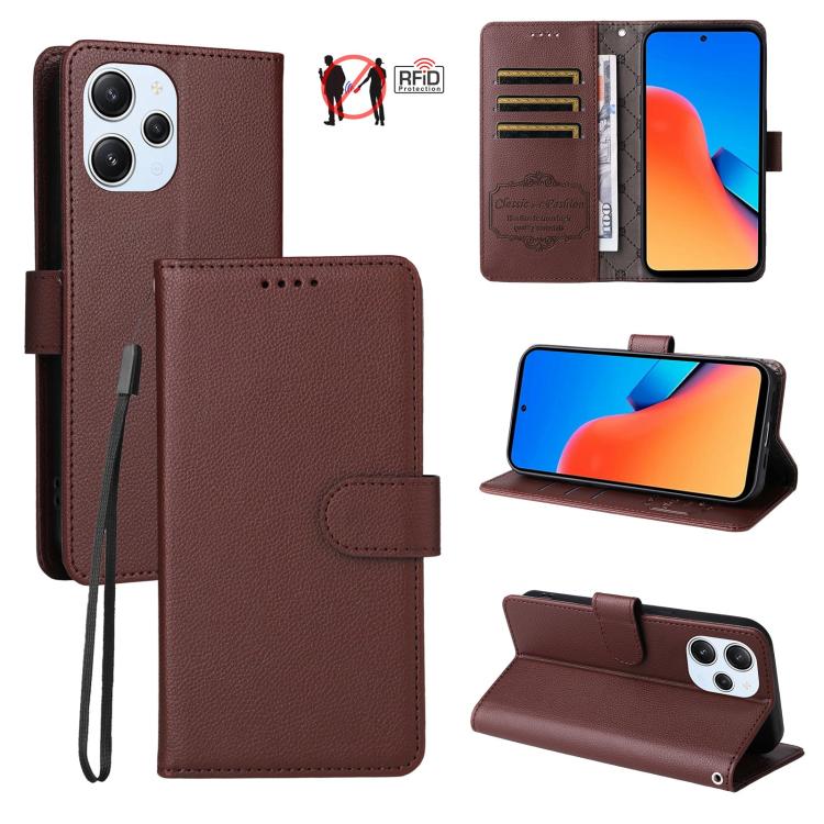 Litchi Texture RFID Blocking 3-Card Wallet Leather Phone Case, For Redmi Note 13 5G, For Redmi Note 13 Pro+ 5G, For Redmi 12 4G / 5G / Note 12R, For Redmi Note 12 Turbo / Poco F5, For Redmi 12C / 11A / Poco C55, For Redmi 10C / 10 India / 10 Power