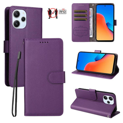 Litchi Texture RFID Blocking 3-Card Wallet Leather Phone Case, For Redmi Note 13 5G, For Redmi Note 13 Pro+ 5G, For Redmi 12 4G / 5G / Note 12R, For Redmi Note 12 Turbo / Poco F5, For Redmi 12C / 11A / Poco C55, For Redmi 10C / 10 India / 10 Power