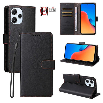 Litchi Texture RFID Blocking 3-Card Wallet Leather Phone Case, For Redmi Note 13 5G, For Redmi Note 13 Pro+ 5G, For Redmi 12 4G / 5G / Note 12R, For Redmi Note 12 Turbo / Poco F5, For Redmi 12C / 11A / Poco C55, For Redmi 10C / 10 India / 10 Power