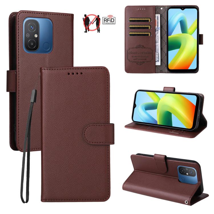 Litchi Texture RFID Blocking 3-Card Wallet Leather Phone Case, For Redmi Note 12 Turbo / Poco F5, For Redmi 12C / 11A / Poco C55, For Redmi 10C / 10 India / 10 Power