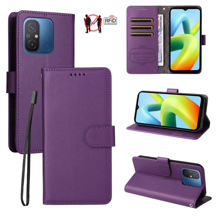 Litchi Texture RFID Blocking 3-Card Wallet Leather Phone Case, For Redmi Note 12 Turbo / Poco F5, For Redmi 12C / 11A / Poco C55, For Redmi 10C / 10 India / 10 Power