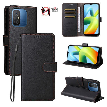Litchi Texture RFID Blocking 3-Card Wallet Leather Phone Case, For Redmi Note 12 Turbo / Poco F5, For Redmi 12C / 11A / Poco C55, For Redmi 10C / 10 India / 10 Power
