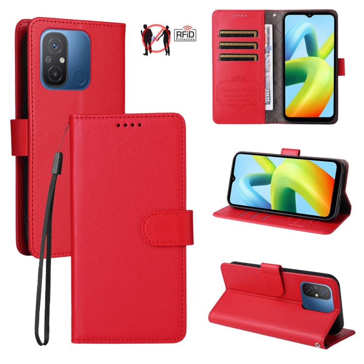 Litchi Texture RFID Blocking 3-Card Wallet Leather Phone Case, For Redmi Note 12 Turbo / Poco F5, For Redmi 12C / 11A / Poco C55, For Redmi 10C / 10 India / 10 Power