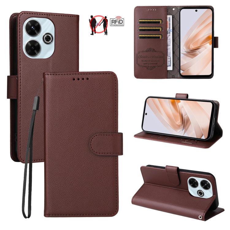 Litchi Texture RFID Blocking 3-Card Wallet Leather Phone Case, For Redmi K80 / Poco F7 Pro, For Redmi 14C 4G / 5G / 14R / Poco M7, For Redmi Note 14 4G Global 164.84mm, For Redmi Note 14 Pro 5G / 14 Pro+ 5G, For Redmi Turbo 4 5G / Poco X7 Pro 5G       ...