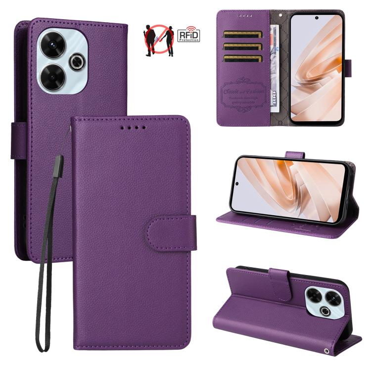 Litchi Texture RFID Blocking 3-Card Wallet Leather Phone Case, For Redmi K80 / Poco F7 Pro, For Redmi 14C 4G / 5G / 14R / Poco M7, For Redmi Note 14 4G Global 164.84mm, For Redmi Note 14 Pro 5G / 14 Pro+ 5G, For Redmi Turbo 4 5G / Poco X7 Pro 5G       ...