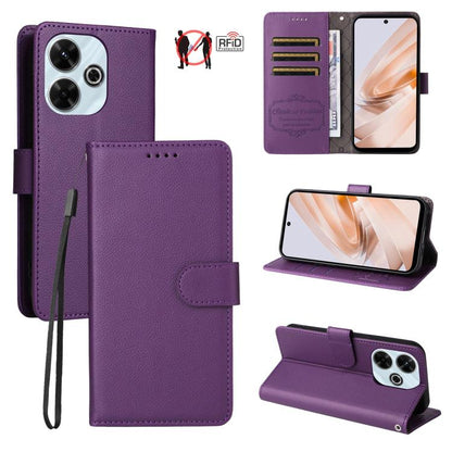 Litchi Texture RFID Blocking 3-Card Wallet Leather Phone Case, For Redmi K80 / Poco F7 Pro, For Redmi 14C 4G / 5G / 14R / Poco M7, For Redmi Note 14 4G Global 164.84mm, For Redmi Note 14 Pro 5G / 14 Pro+ 5G, For Redmi Turbo 4 5G / Poco X7 Pro 5G       ...