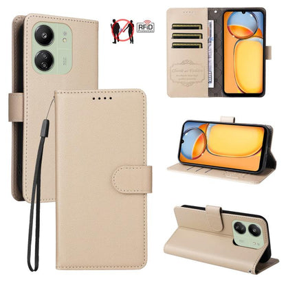 Litchi Texture RFID Blocking 3-Card Wallet Leather Phone Case, For Redmi K80 / Poco F7 Pro, For Redmi 14C 4G / 5G / 14R / Poco M7, For Redmi Note 14 4G Global 164.84mm, For Redmi Note 14 Pro 5G / 14 Pro+ 5G, For Redmi Turbo 4 5G / Poco X7 Pro 5G       ...