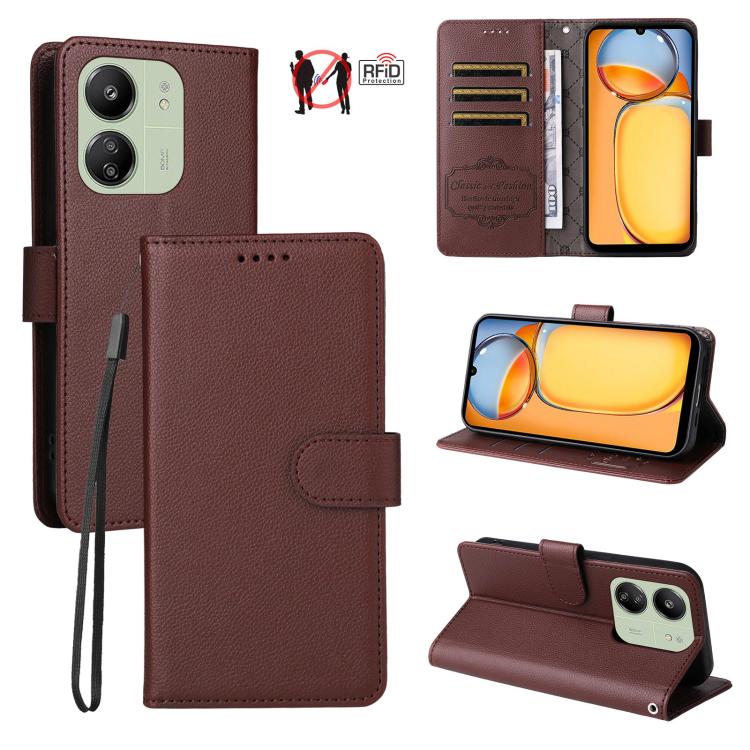 Litchi Texture RFID Blocking 3-Card Wallet Leather Phone Case, For Redmi K80 / Poco F7 Pro, For Redmi 14C 4G / 5G / 14R / Poco M7, For Redmi Note 14 4G Global 164.84mm, For Redmi Note 14 Pro 5G / 14 Pro+ 5G, For Redmi Turbo 4 5G / Poco X7 Pro 5G       ...
