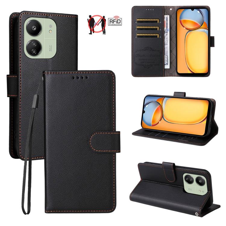 Litchi Texture RFID Blocking 3-Card Wallet Leather Phone Case, For Redmi K80 / Poco F7 Pro, For Redmi 14C 4G / 5G / 14R / Poco M7, For Redmi Note 14 4G Global 164.84mm, For Redmi Note 14 Pro 5G / 14 Pro+ 5G, For Redmi Turbo 4 5G / Poco X7 Pro 5G       ...