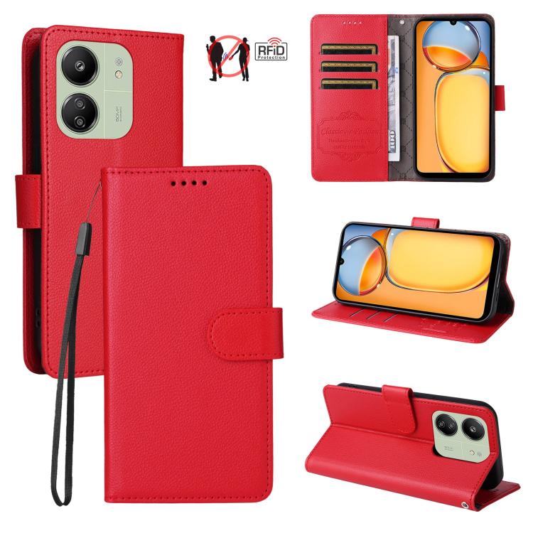 Litchi Texture RFID Blocking 3-Card Wallet Leather Phone Case, For Redmi K80 / Poco F7 Pro, For Redmi 14C 4G / 5G / 14R / Poco M7, For Redmi Note 14 4G Global 164.84mm, For Redmi Note 14 Pro 5G / 14 Pro+ 5G, For Redmi Turbo 4 5G / Poco X7 Pro 5G       ...