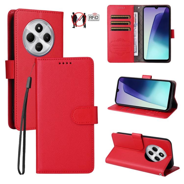 Litchi Texture RFID Blocking 3-Card Wallet Leather Phone Case, For Redmi K80 / Poco F7 Pro, For Redmi 14C 4G / 5G / 14R / Poco M7, For Redmi Note 14 4G Global 164.84mm, For Redmi Note 14 Pro 5G / 14 Pro+ 5G, For Redmi Turbo 4 5G / Poco X7 Pro 5G       ...
