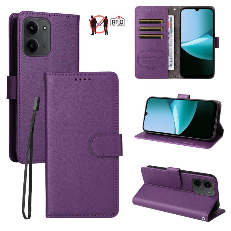Litchi Texture RFID Blocking 3-Card Wallet Leather Phone Case, For Redmi 15a 5G, For Redmi Turbo 5 Max 5G / Poco X8 Pro Max 5G, For Redmi Turbo 5 5G / Poco X8 Pro 5G, For Redmi Note 15 Pro+ 5G Global 163.3mm, For Redmi Note 15 4G / 5G Global 164mm     ...