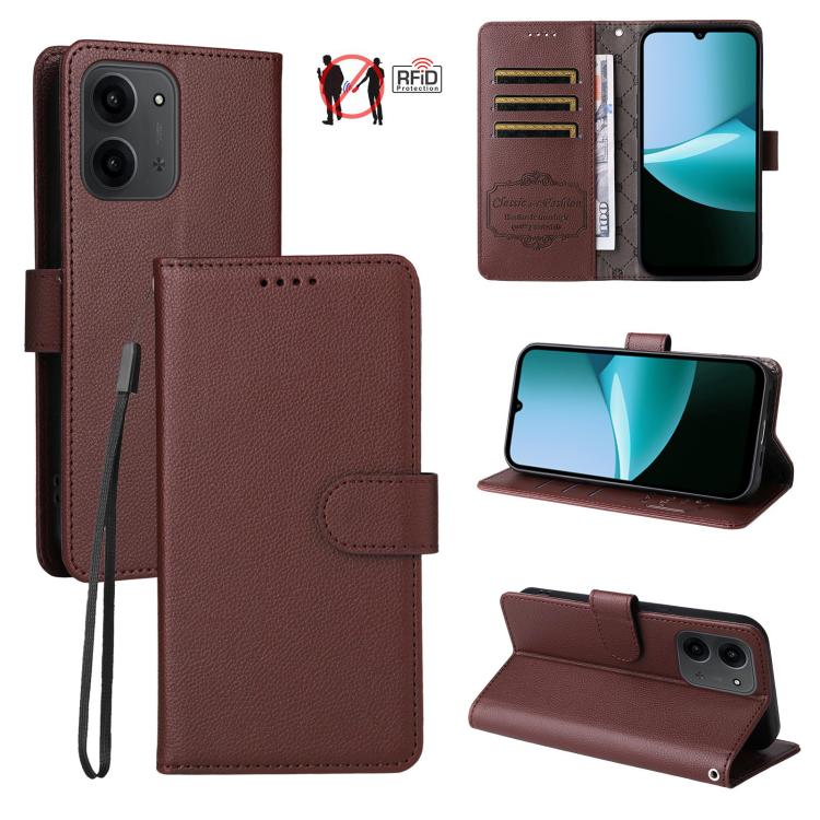 Litchi Texture RFID Blocking 3-Card Wallet Leather Phone Case, For Redmi 15a 5G, For Redmi Turbo 5 Max 5G / Poco X8 Pro Max 5G, For Redmi Turbo 5 5G / Poco X8 Pro 5G, For Redmi Note 15 Pro+ 5G Global 163.3mm, For Redmi Note 15 4G / 5G Global 164mm     ...