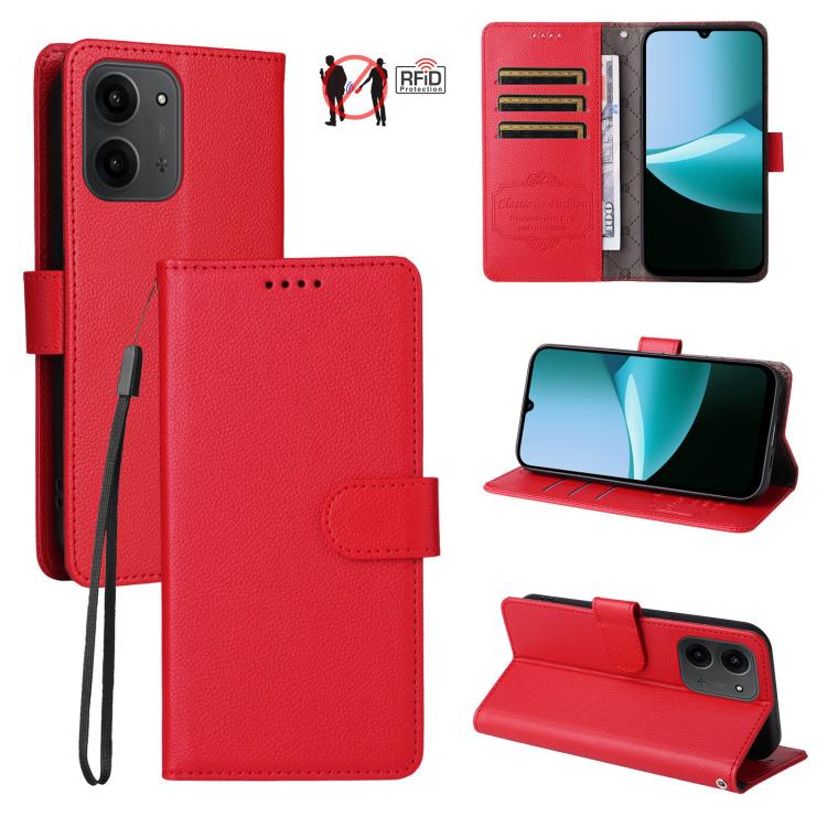 Litchi Texture RFID Blocking 3-Card Wallet Leather Phone Case, For Redmi 15a 5G, For Redmi Turbo 5 Max 5G / Poco X8 Pro Max 5G, For Redmi Turbo 5 5G / Poco X8 Pro 5G, For Redmi Note 15 Pro+ 5G Global 163.3mm, For Redmi Note 15 4G / 5G Global 164mm     ...