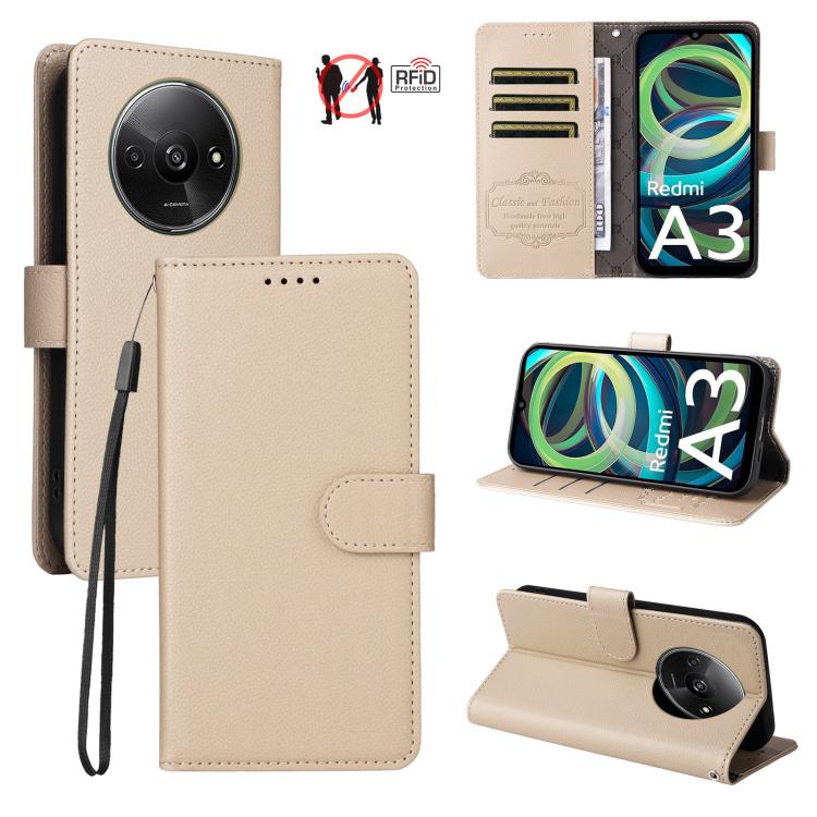 Litchi Texture RFID Blocking 3-Card Wallet Leather Phone Case, For Redmi K80 / Poco F7 Pro, For Redmi 14C 4G / 5G / 14R / Poco M7, For Redmi Note 14 4G Global 164.84mm, For Redmi Note 14 Pro 5G / 14 Pro+ 5G, For Redmi Turbo 4 5G / Poco X7 Pro 5G       ...