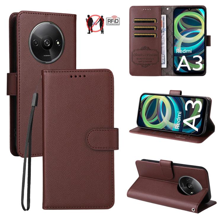 Litchi Texture RFID Blocking 3-Card Wallet Leather Phone Case, For Redmi K80 / Poco F7 Pro, For Redmi 14C 4G / 5G / 14R / Poco M7, For Redmi Note 14 4G Global 164.84mm, For Redmi Note 14 Pro 5G / 14 Pro+ 5G, For Redmi Turbo 4 5G / Poco X7 Pro 5G       ...