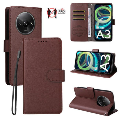 Litchi Texture RFID Blocking 3-Card Wallet Leather Phone Case, For Redmi K80 / Poco F7 Pro, For Redmi 14C 4G / 5G / 14R / Poco M7, For Redmi Note 14 4G Global 164.84mm, For Redmi Note 14 Pro 5G / 14 Pro+ 5G, For Redmi Turbo 4 5G / Poco X7 Pro 5G       ...