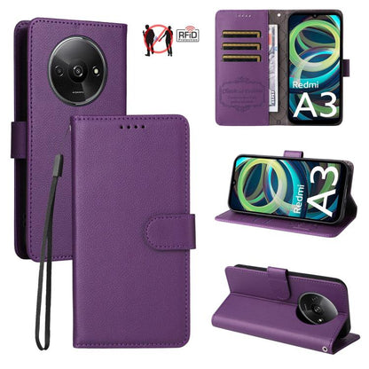 Litchi Texture RFID Blocking 3-Card Wallet Leather Phone Case, For Redmi K80 / Poco F7 Pro, For Redmi 14C 4G / 5G / 14R / Poco M7, For Redmi Note 14 4G Global 164.84mm, For Redmi Note 14 Pro 5G / 14 Pro+ 5G, For Redmi Turbo 4 5G / Poco X7 Pro 5G       ...
