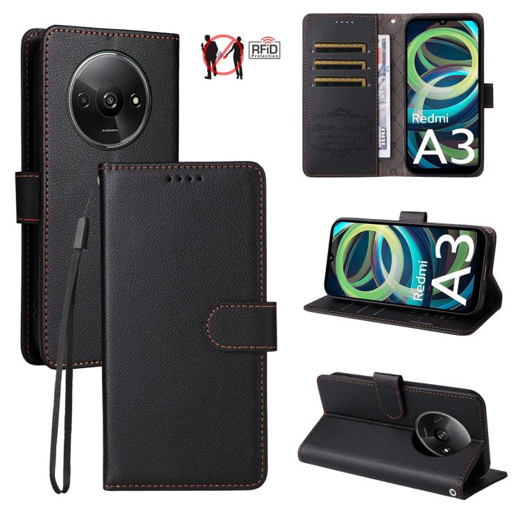 Litchi Texture RFID Blocking 3-Card Wallet Leather Phone Case, For Redmi K80 / Poco F7 Pro, For Redmi 14C 4G / 5G / 14R / Poco M7, For Redmi Note 14 4G Global 164.84mm, For Redmi Note 14 Pro 5G / 14 Pro+ 5G, For Redmi Turbo 4 5G / Poco X7 Pro 5G       ...