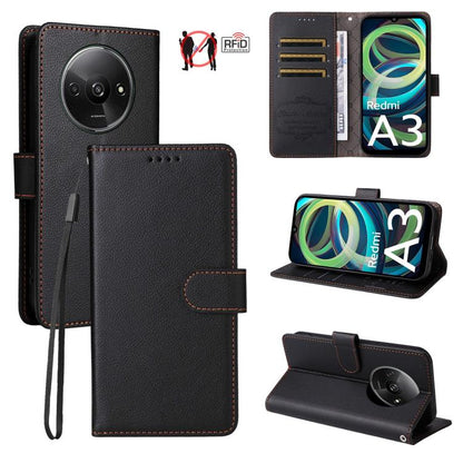 Litchi Texture RFID Blocking 3-Card Wallet Leather Phone Case, For Redmi K80 / Poco F7 Pro, For Redmi 14C 4G / 5G / 14R / Poco M7, For Redmi Note 14 4G Global 164.84mm, For Redmi Note 14 Pro 5G / 14 Pro+ 5G, For Redmi Turbo 4 5G / Poco X7 Pro 5G       ...