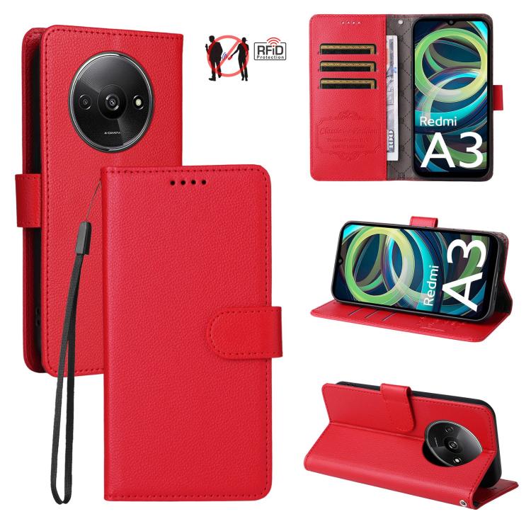 Litchi Texture RFID Blocking 3-Card Wallet Leather Phone Case, For Redmi K80 / Poco F7 Pro, For Redmi 14C 4G / 5G / 14R / Poco M7, For Redmi Note 14 4G Global 164.84mm, For Redmi Note 14 Pro 5G / 14 Pro+ 5G, For Redmi Turbo 4 5G / Poco X7 Pro 5G       ...