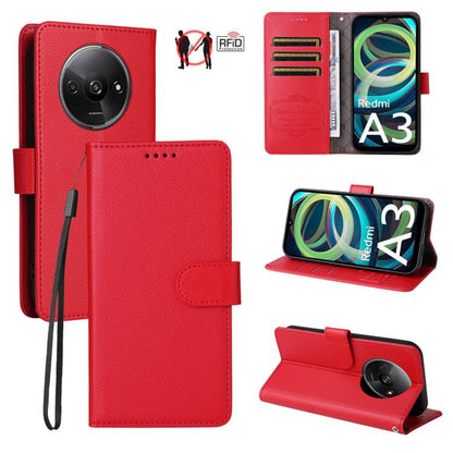 Litchi Texture RFID Blocking 3-Card Wallet Leather Phone Case, For Redmi K80 / Poco F7 Pro, For Redmi 14C 4G / 5G / 14R / Poco M7, For Redmi Note 14 4G Global 164.84mm, For Redmi Note 14 Pro 5G / 14 Pro+ 5G, For Redmi Turbo 4 5G / Poco X7 Pro 5G       ...